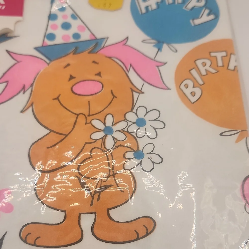 Vintage MCM Happy Birthday Table Cover with Cartoon Animals. New Old Stock.